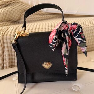 Betsey Johnson Black Top Handle Bag with Floral Scarf